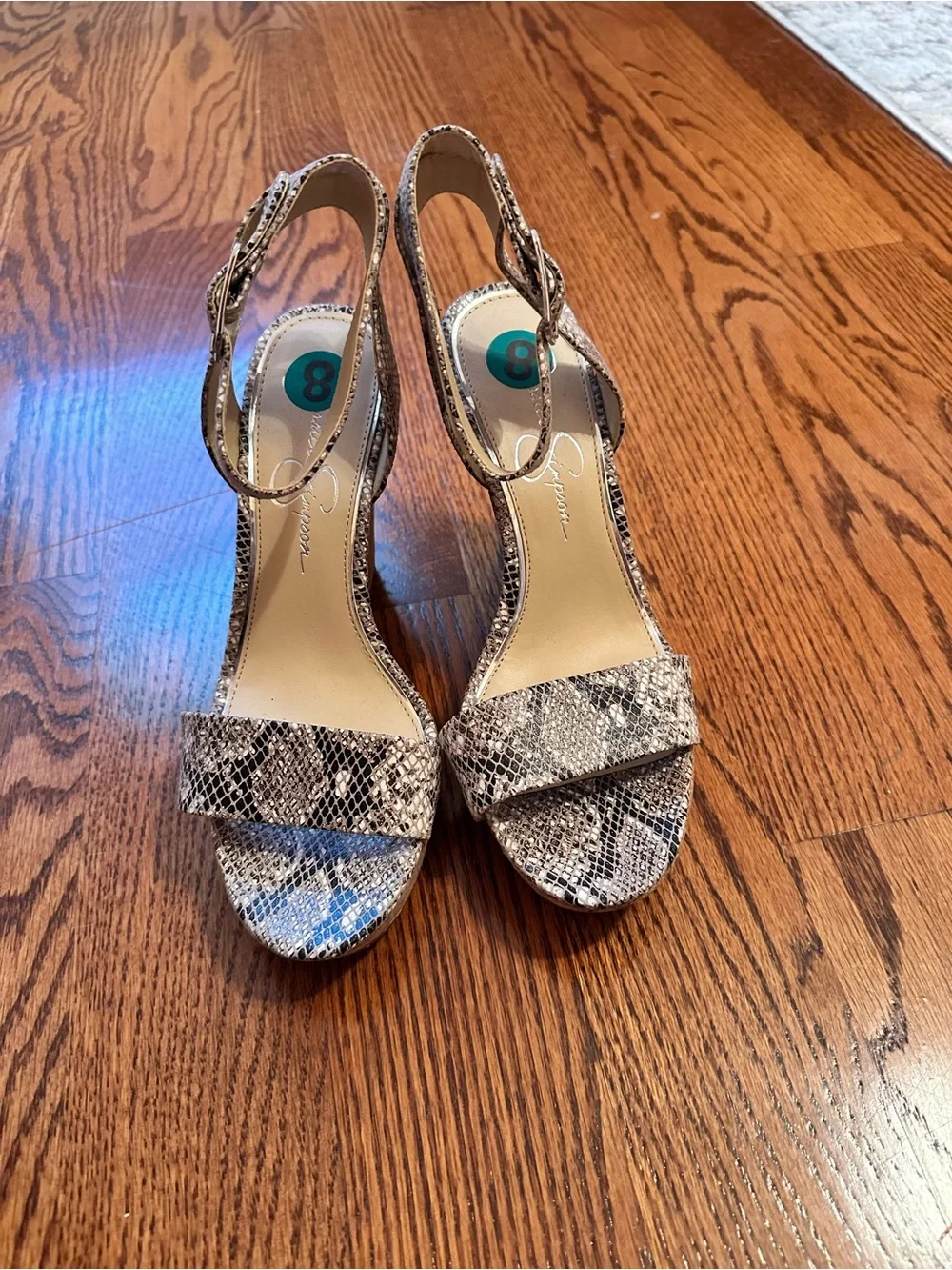 Brand new Jessica Simpson Wedge Sandals with Snake-Print Straps size 8